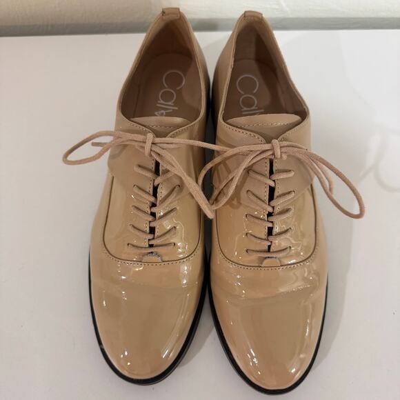 Calvin Klein Aracely Oxfords Loafers Patent Leather Tan Size 8 - Picture 3 of 16